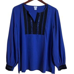 Chico's Embellished Colorblock Top in Seafaring Blue & Black Size Large (16)